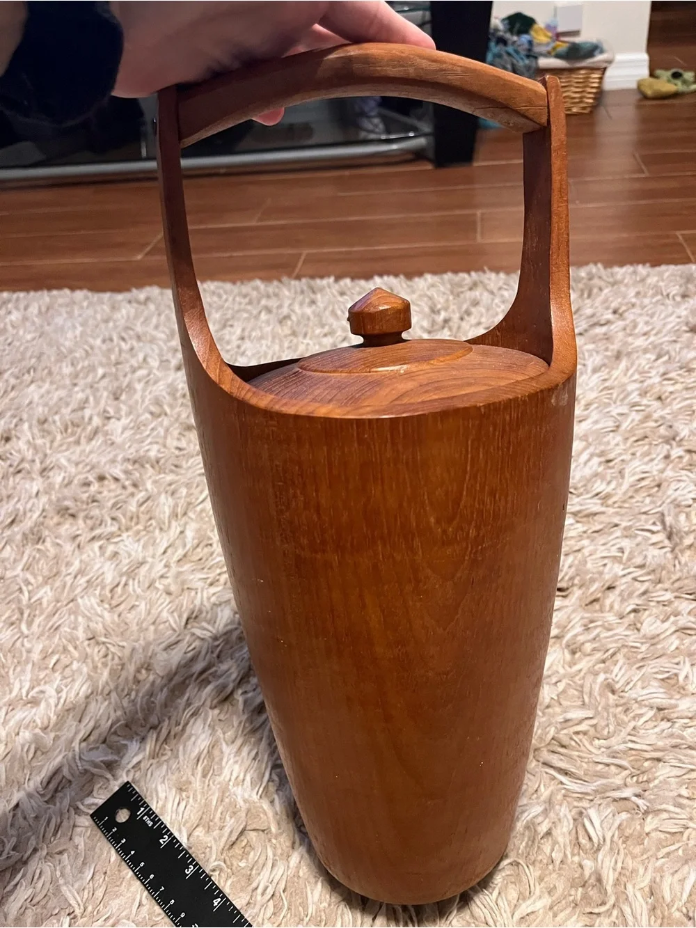 Vintage Mid-Century Modern Genuine Teak Wood Lg Ice Bucket Lid 15” MCM Thailand